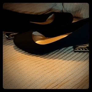 Statute Black Block Heel Animal  Print Velvet Dres